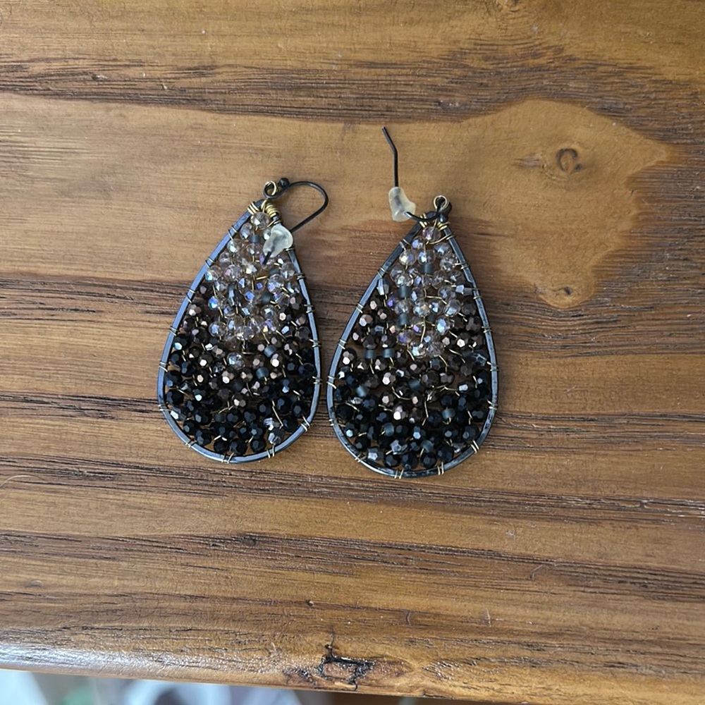 Elegant Black and Brown Teardrop Earrings